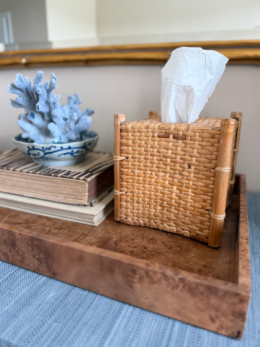 Vintage rattan tissue cover