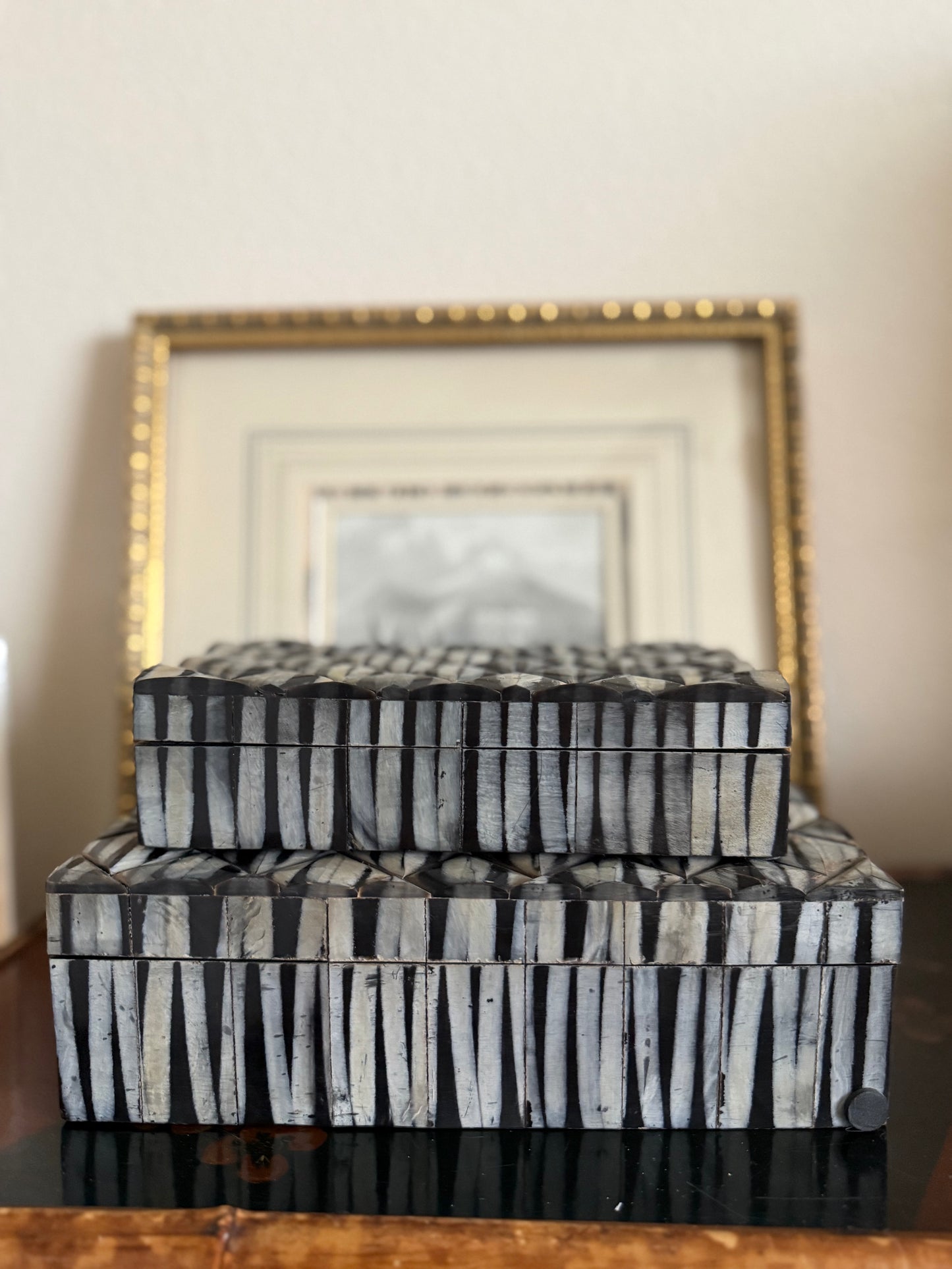 Pair of bone inlay boxes