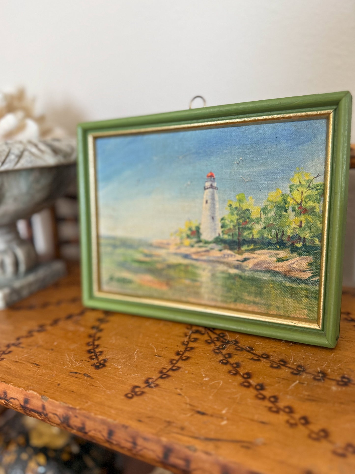 Vintage lighthouse oil painting