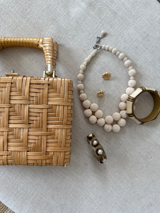 Vintage woven rattan handbag