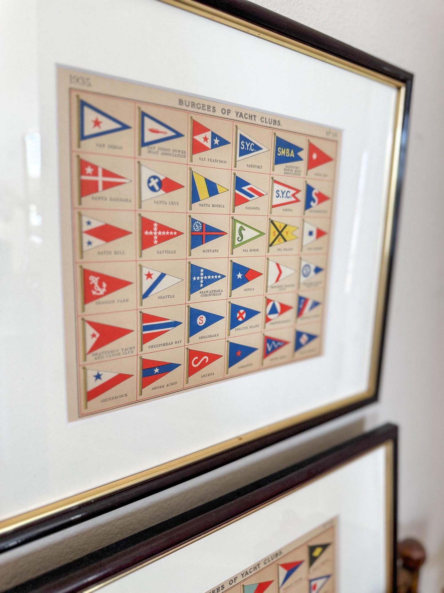 1930s vintage yacht club flag registry pair