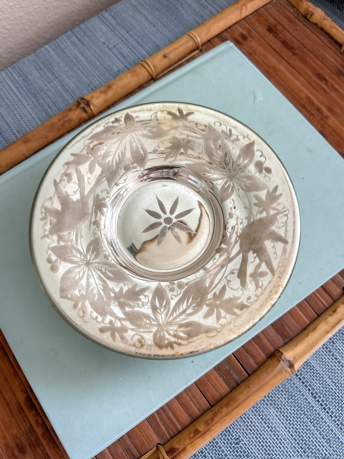 Antique mercury glass pedestal dish