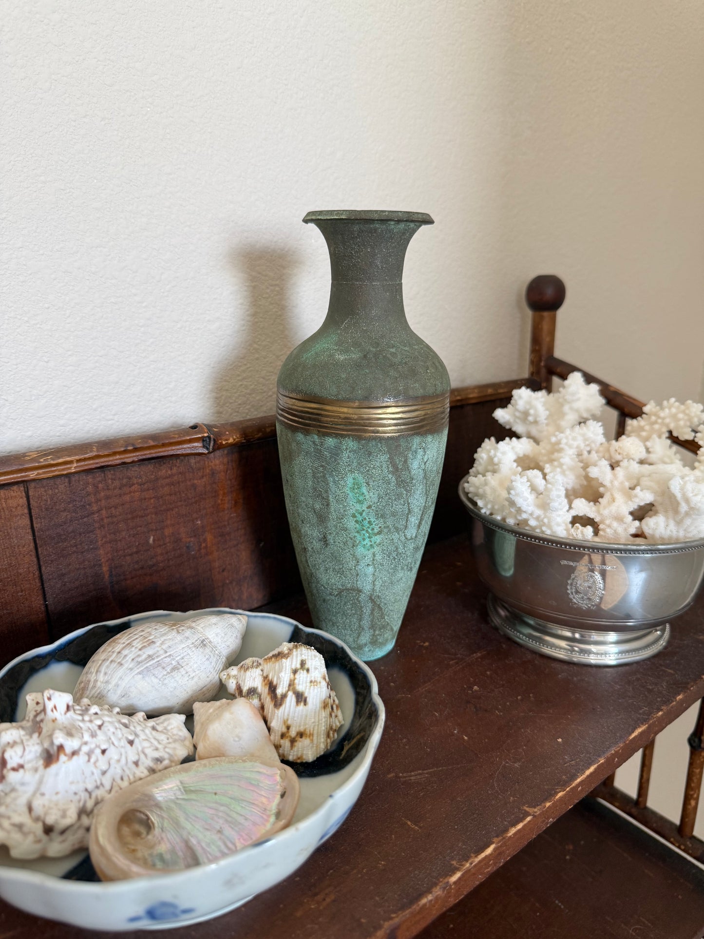 Vintage brass patina vase