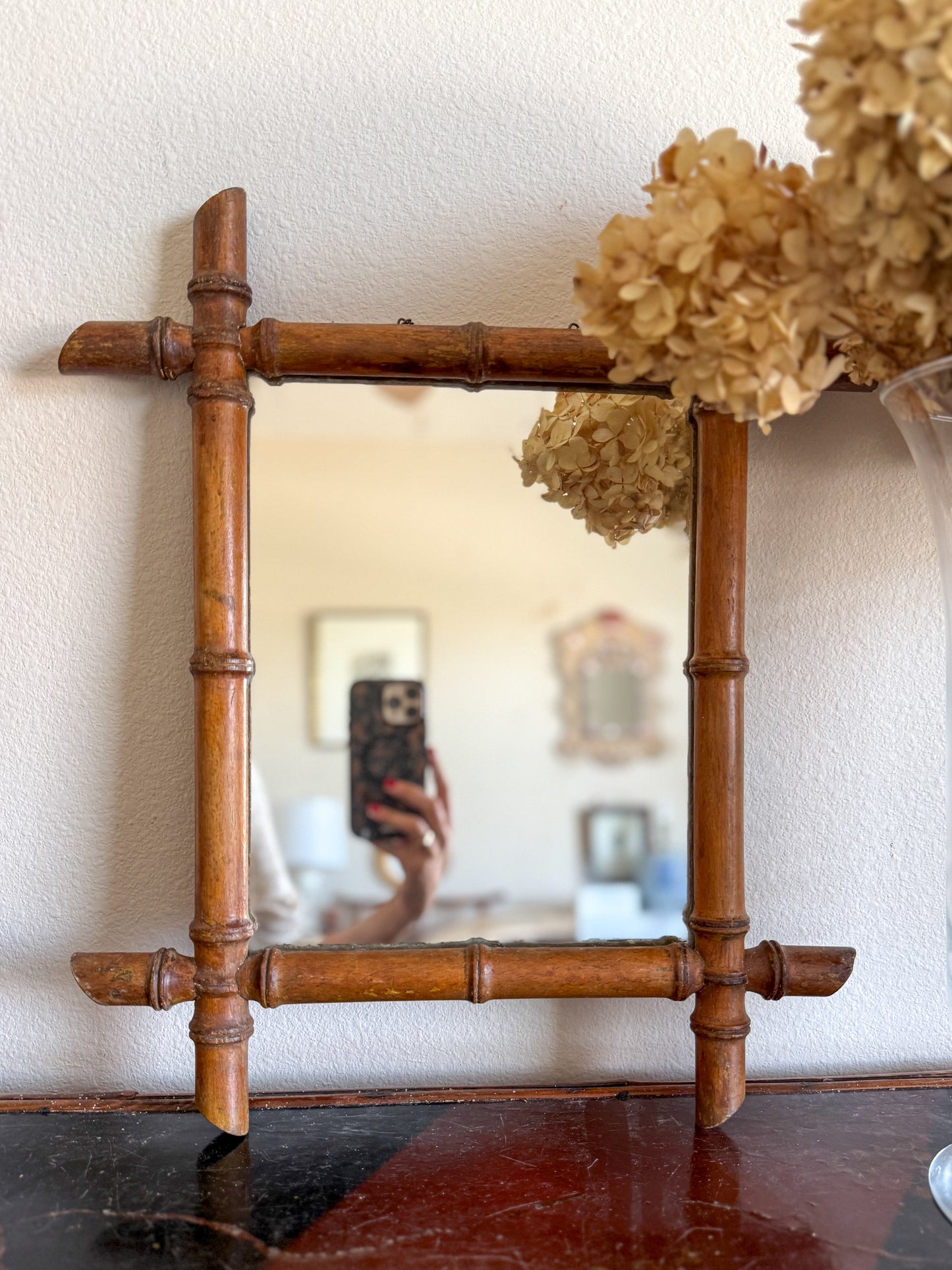 Antique French faux bamboo mirror