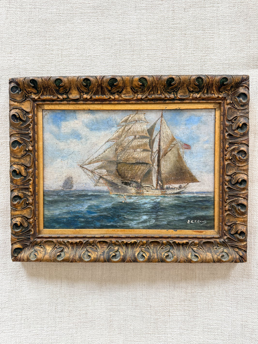 Antique ship oil painting