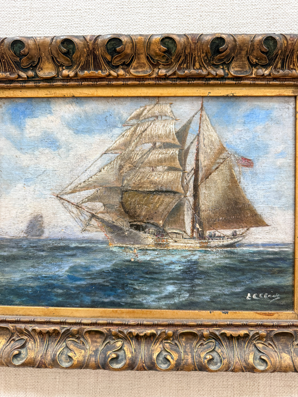 Antique ship oil painting
